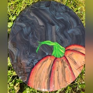 'Crisp Night' Embellished Acrylic Paint Pour on Vinyl Record